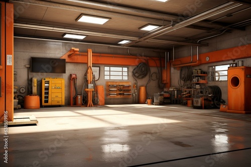 Empty 3D garage for car repairs. Generative AI