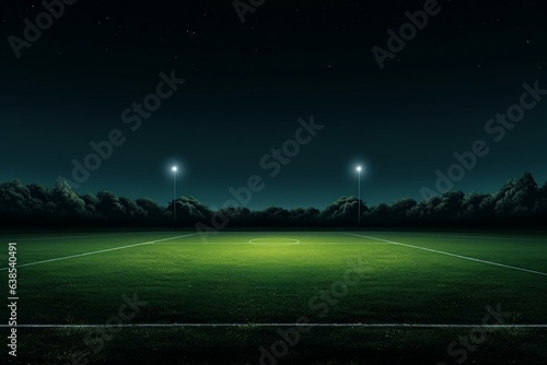 A nocturnal soccer/football pitch with area for text. Generative AI