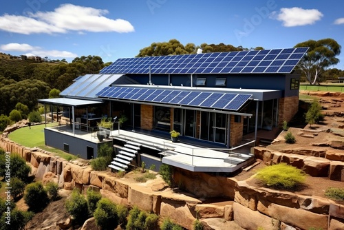 A standard solar-powered home in South Australia. Generative AI © Melisande