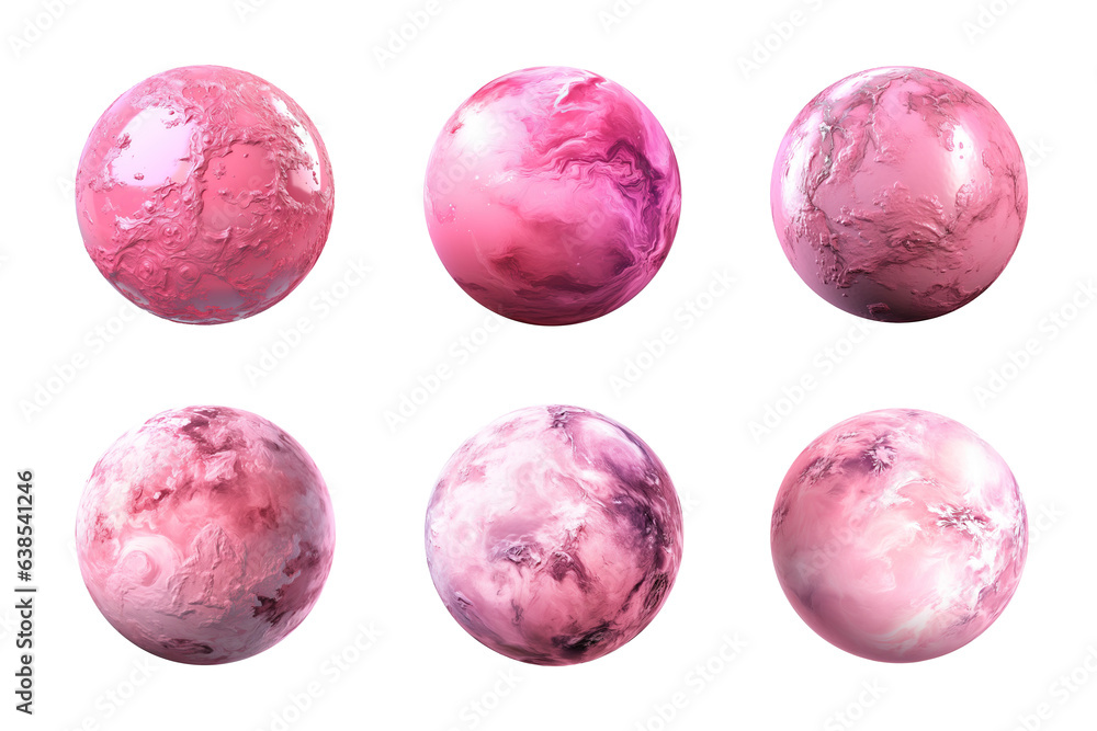 Generative AI, PNG set of 6 pink beautiful planet - obrazy, fototapety, plakaty 