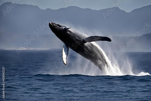 A Humpback Whale (Megaptera novaeangliae) breaching the waters