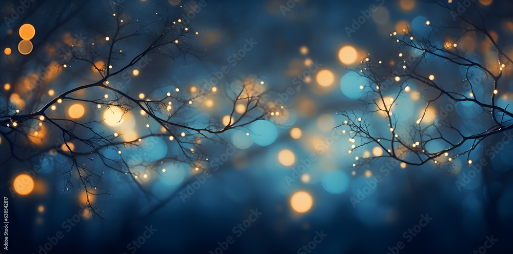 Christmas winter nights lights on blue background Christmas winter nights lights on blue background