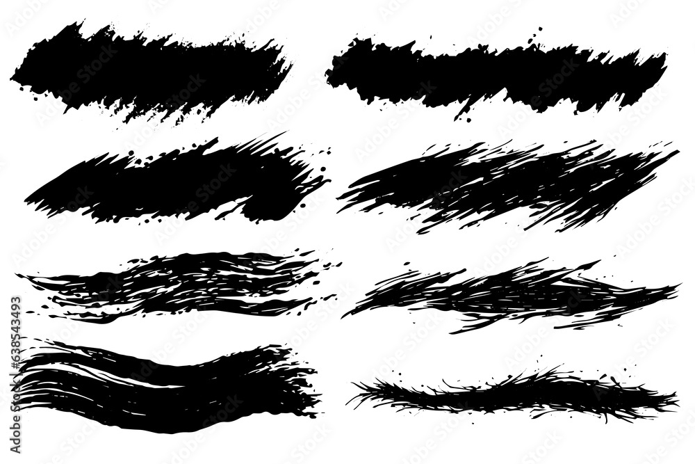 Paint brush. Black ink grunge brush strokes. Vector paintbrush set. Grunge design elements. Painted ink stripes.