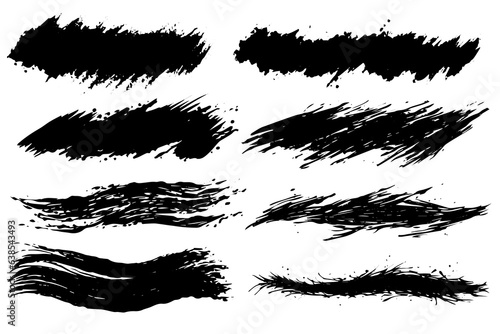 Paint brush. Black ink grunge brush strokes. Vector paintbrush set. Grunge design elements. Painted ink stripes.
