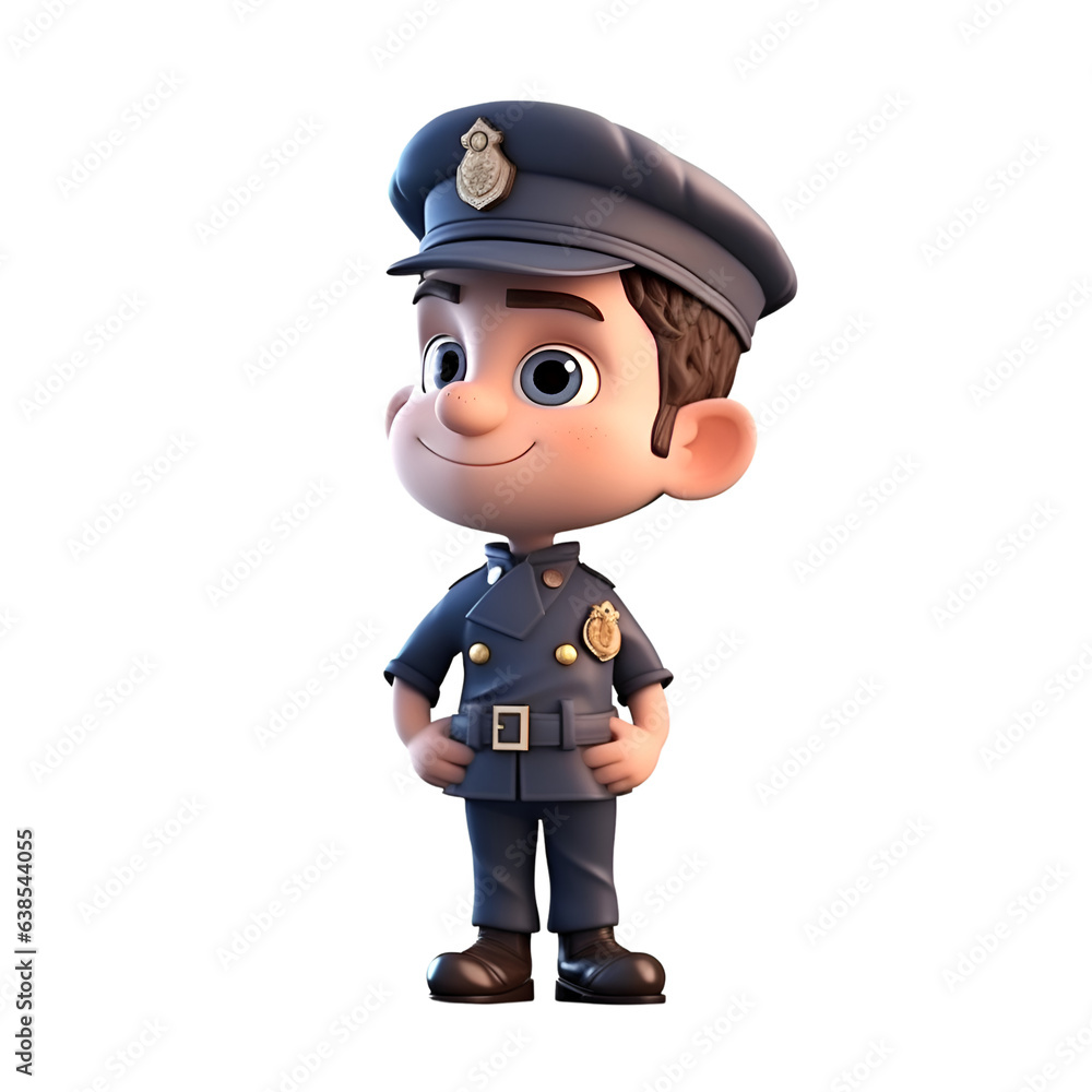3D Render of a Little Policeman with Cop's hat isolated on white background