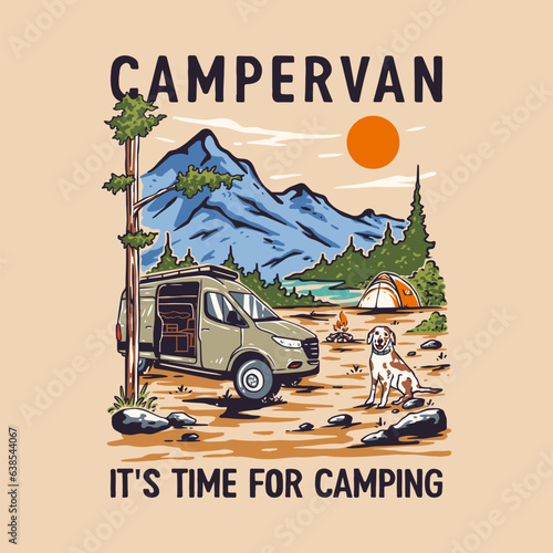 campervan dog vector illustration