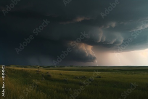Fierce tempest in prairies. Generative AI © Uriah
