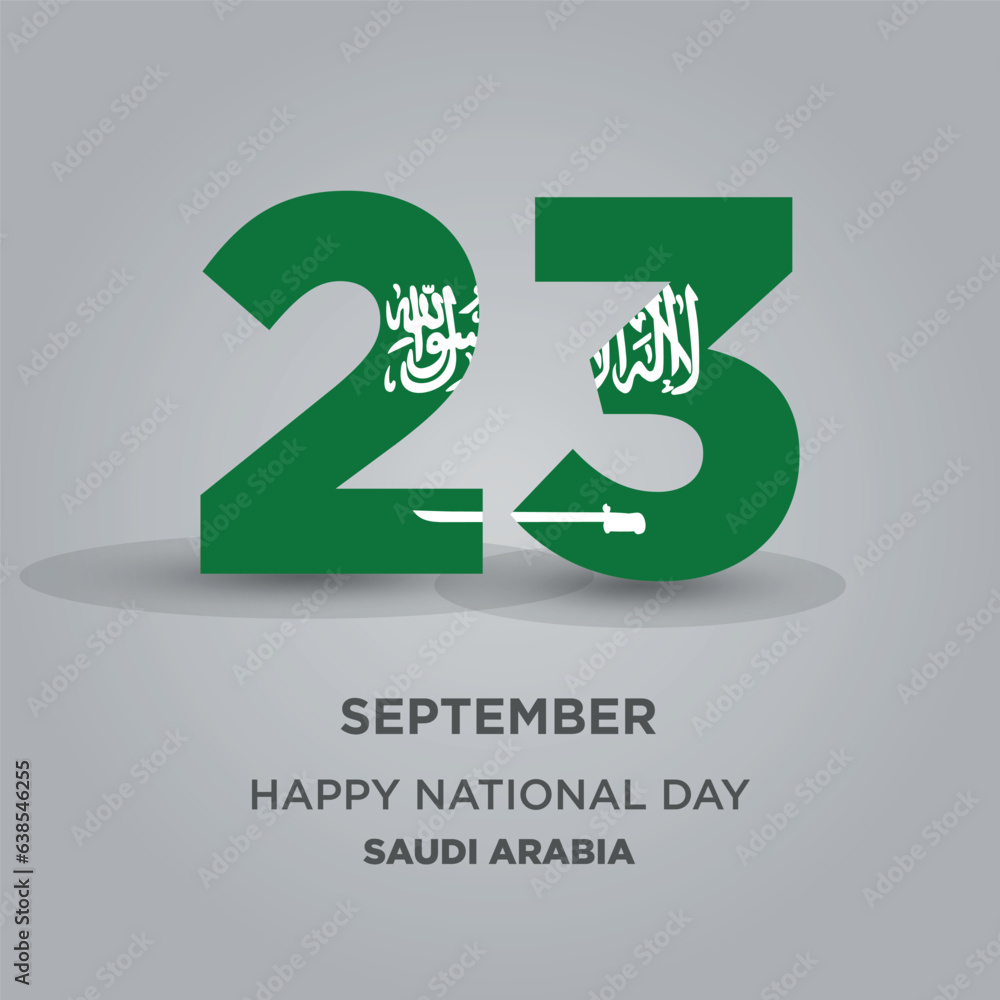 Happy National Day Saudi Arabia Design. Number 23 made of the KSA Flag as Saudi Arabia celebrates its National Day on the 23rd of September.