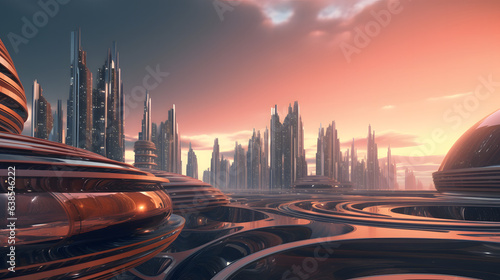 an futuristic cityscape shows a futuristic setting