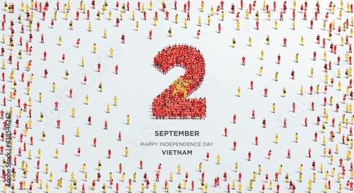 Happy Independence Day Vietnam. A large group of people form to create the number 2 as Vietnam celebrates its Independence Day on the 2nd of September. Vector illustration.