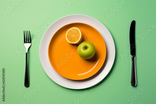 Food plate illustrating intermittent fasting concept. Generative AI