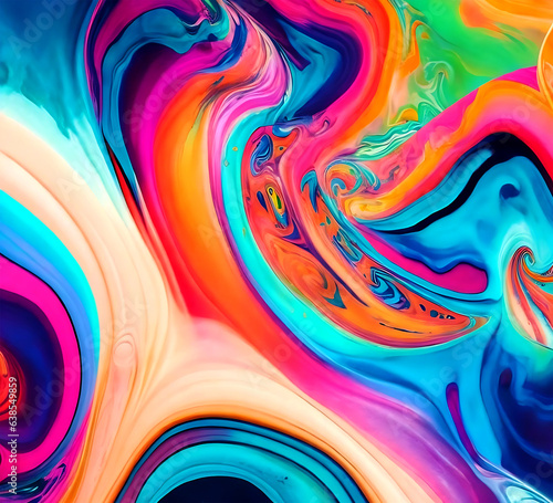 A color series of waves with Soap bubble Dispersion of light fractal paint and rich texture psychedelic colorful abstract art background. Generative AI