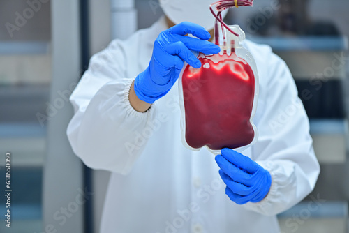 close up blood bag in laboratory medical concept. blood, donate blood, blood bank.