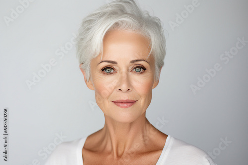 Generative AI picture mature old lady close up portrait Healthy face skin care beauty skincare cosmetics