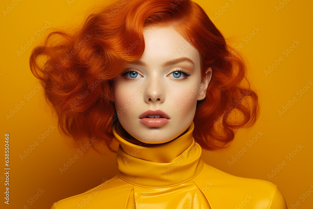 Generative AI picture of attractive redhead woman model symbolizing autumn season over background Generative AI picture of attractive redhead woman model symbolizing autumn season over background