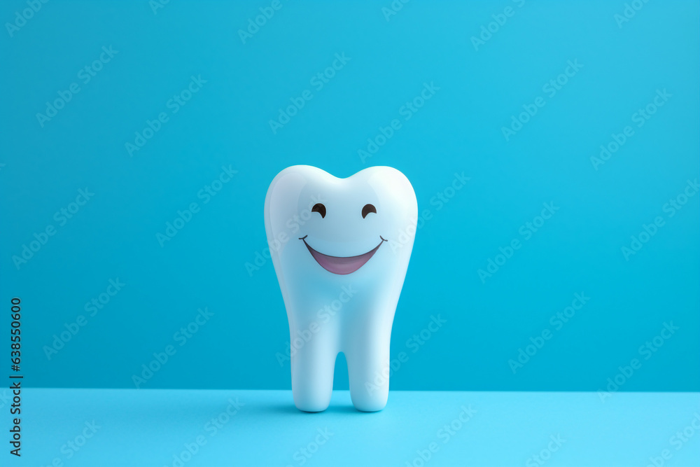 Generative AI bright picture of white cute funny smiling tooth characters with faces isolated on blue turquoise color background Generative AI bright picture of white cute funny smiling tooth characters with faces isolated on blue turquoise color background