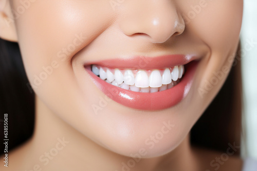 Generative AI concept close up cropped photo of woman mouth with perfect white bright smile and healthy teeth photo