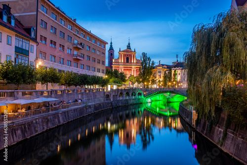 Ljubljana city centre at night, Central Slovenia region