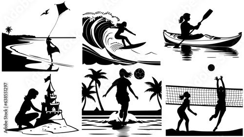 Silhouette vector set of beach activities