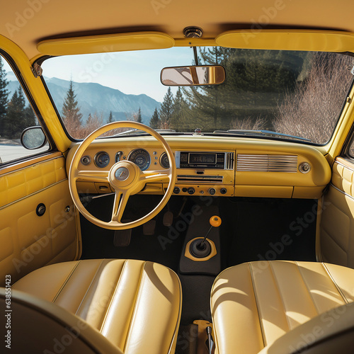 yellow car interior, classic © Mary