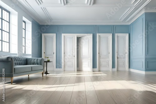 Empty room interior with arch entrance. Modern 3d living room, office or gall...