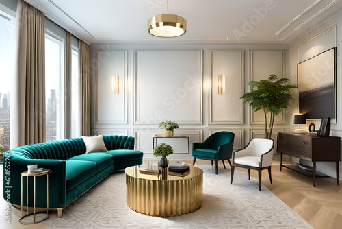 mock up poster frame in modern interior background, living room, Scandinavian...