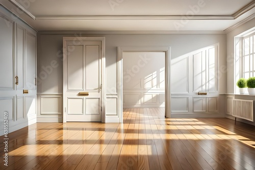 Empty room interior with arch entrance. Modern 3d living room, office or gall...