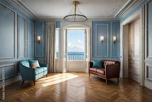 mock up poster frame in modern interior background, living room, Scandinavian...