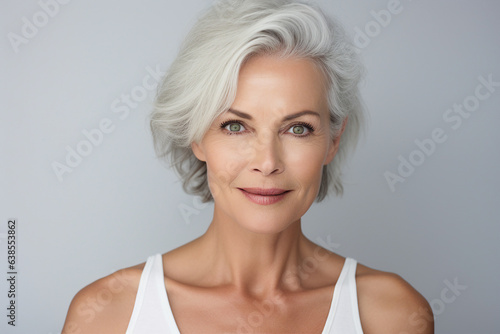 Generative AI picture mature old lady close up portrait Healthy face skin care beauty skincare cosmetics