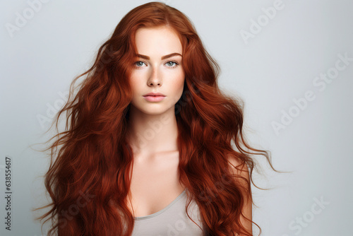 Wallpaper Mural Generative AI portrait of fashion model red hair girl advertising hair coloring
