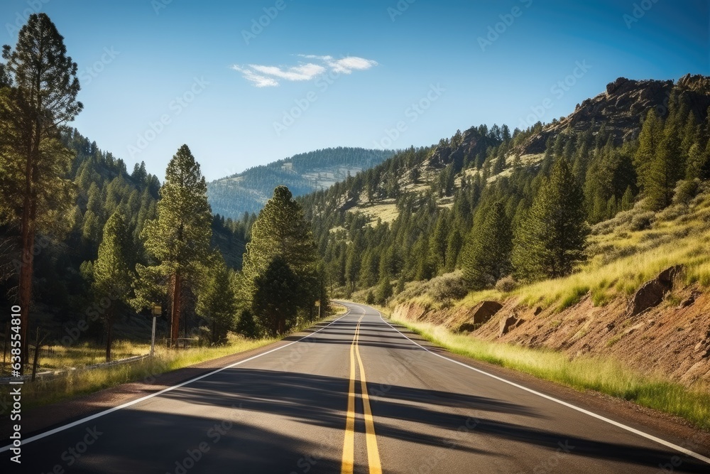 Fototapeta premium Open Road Enclosed by Mountain Forest Landscape