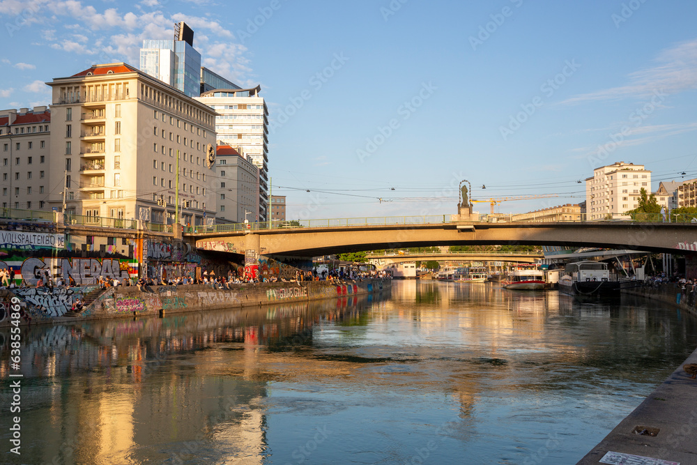 Multi-storey buildings on the Danube Canal embankment in Vienna