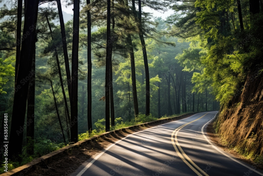 Obraz premium Breathtaking Mountain Forest Along Open Road