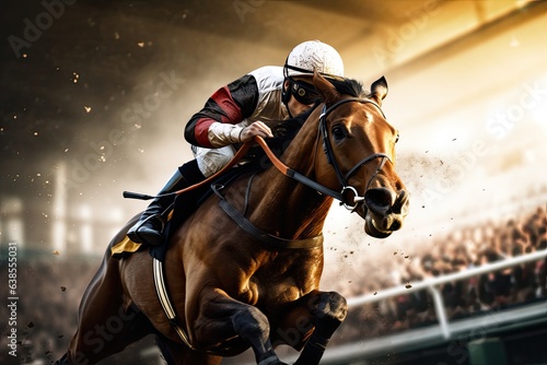 derby jockey riding in a horse race - action shot (Generative AI) © Salander Studio