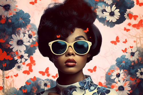 Afro-Fabulous Propaganda: 60s Fashion Icon Wearing Trendy Shades in a Collage