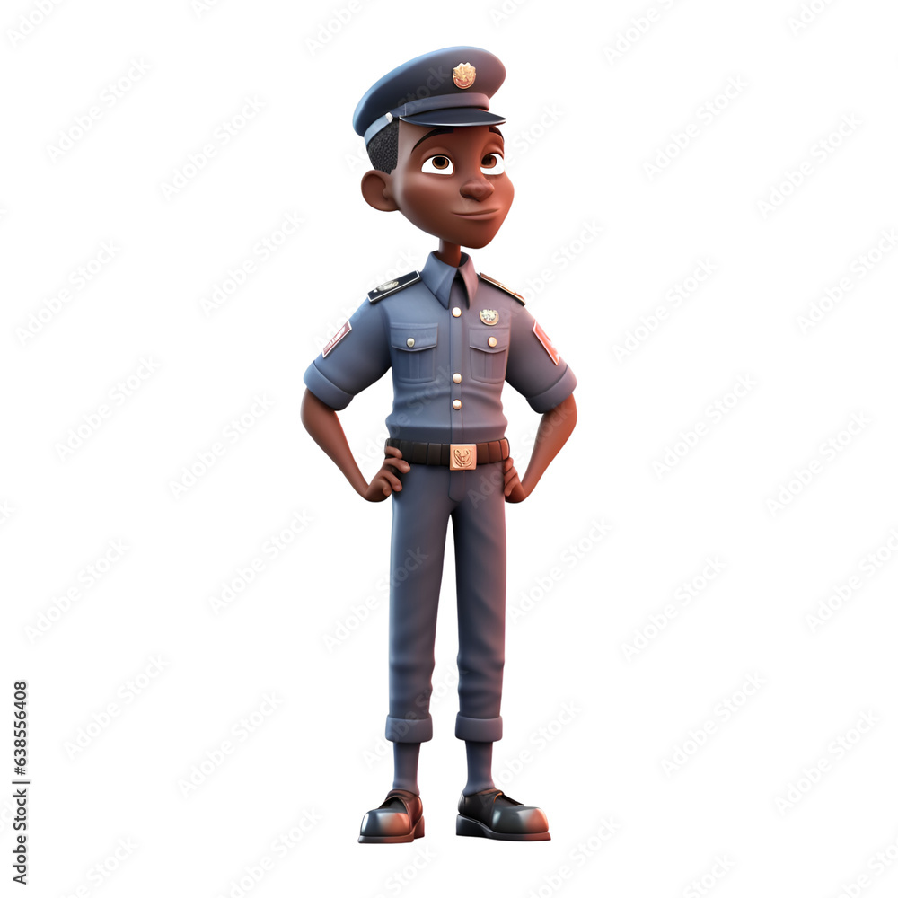 3D Render of an african american police officer isolated on white background