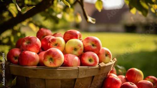 A bushes of freshly picked red apples from an apple orchard.
