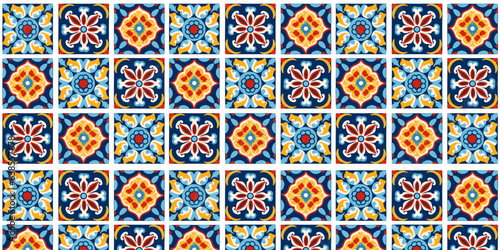 Mexican talavera ceramic tile pattern. Ethnic folk ornament. Italian ceramics, Portuguese azulejo or Spanish majolica.