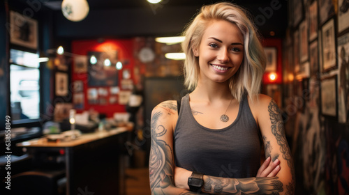 Female tattoo master at a tattoo salon