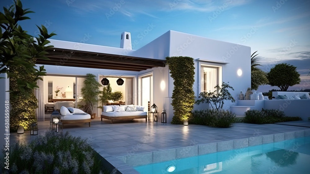 Ultra Luxurious Exterior Design of a Tropical Modern Villa with a Relax Zone and a Pool. Ultra Luxurious Exterior Design of a Tropical Modern Villa with a Relax Zone and a Pool.