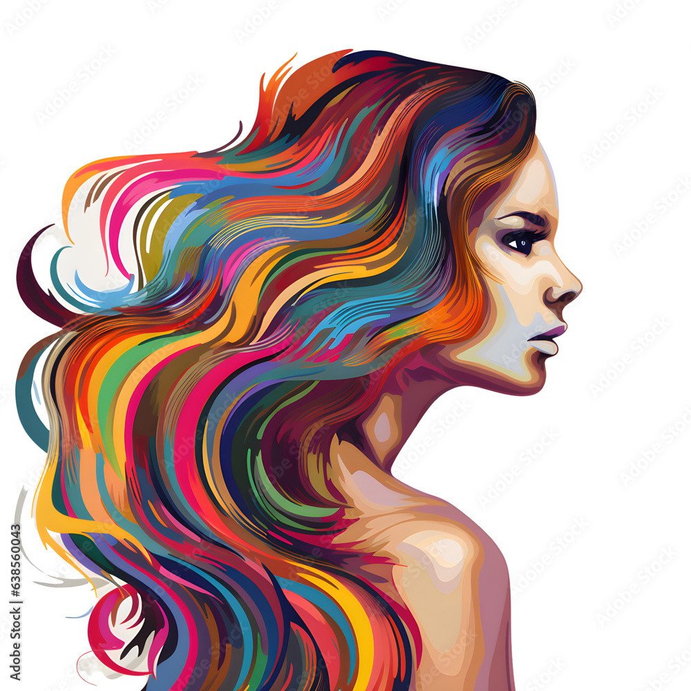 Beautiful girl with colorful hair. Vector illustration. Colorful hair.