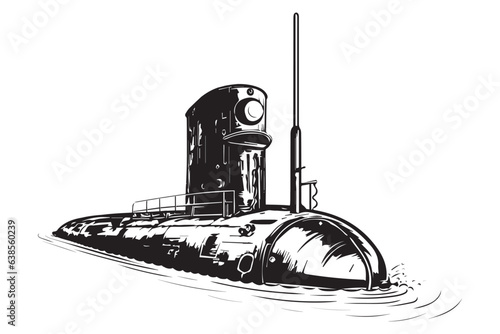 Submarine at sea. Vector drawing isolated on white background.