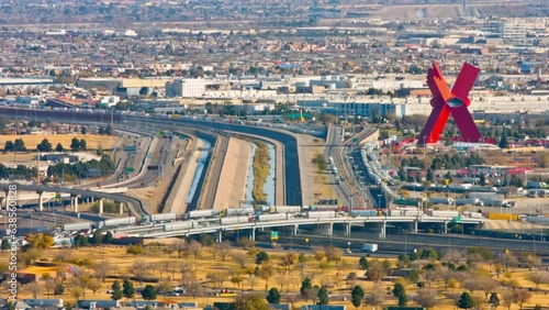 Border Crossing: Early Morning Traffic from El Paso, Texas to Ciudad Juarez, Mexico in 4k video photo
