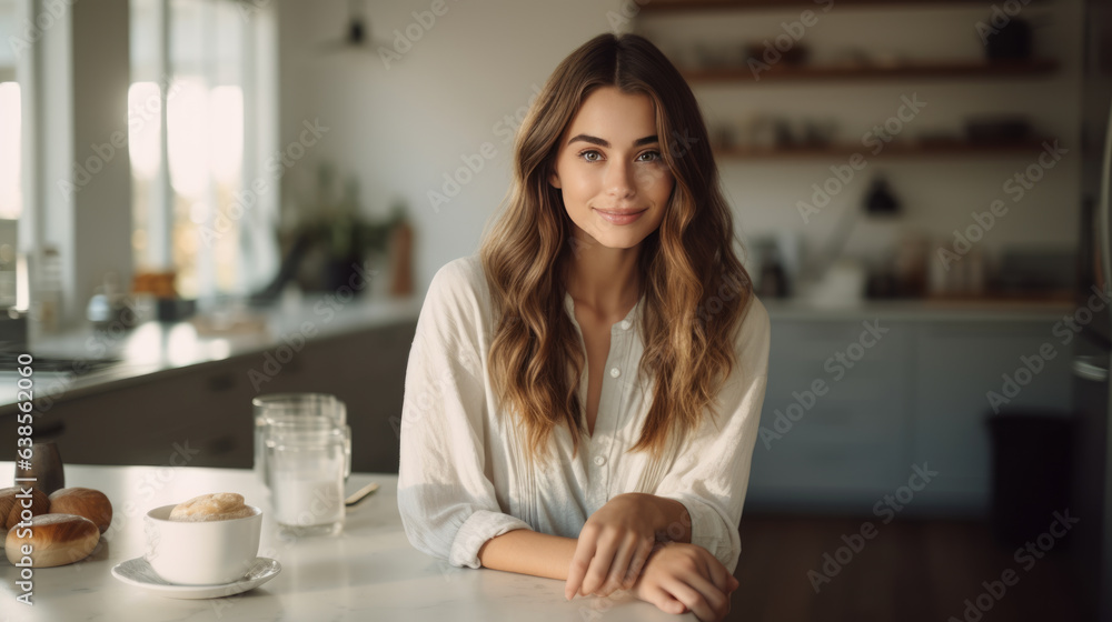 Portrait of a young girl in the kitchen