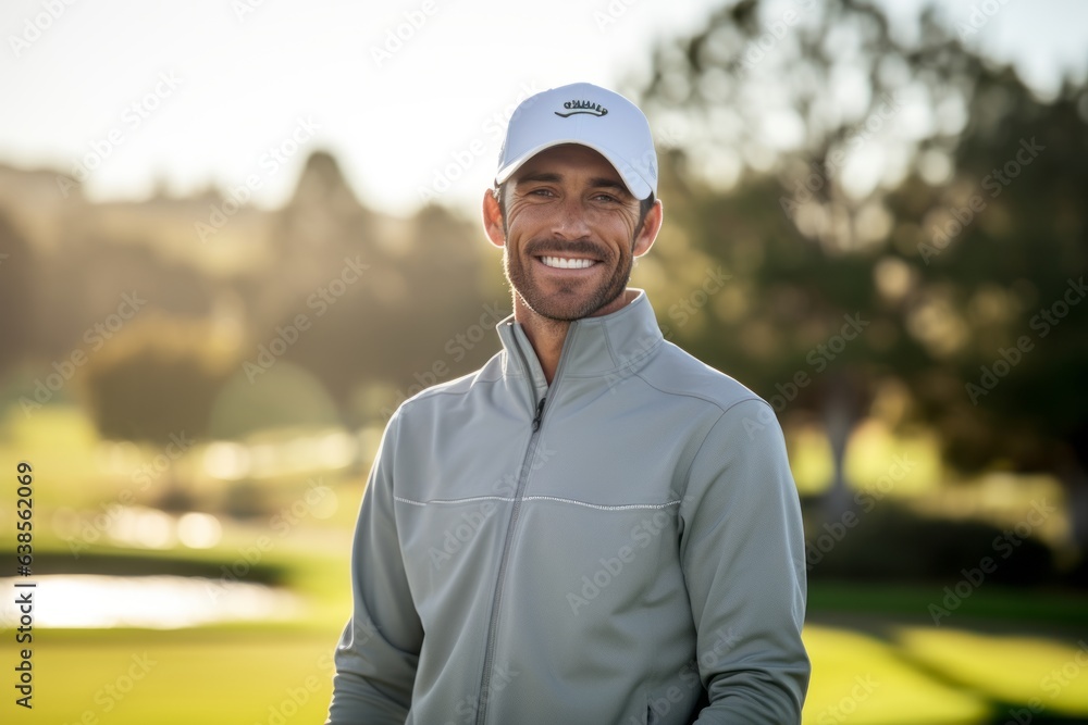 Portrait of smiling male golfer looking at camera on golf course Portrait of smiling male golfer looking at camera on golf course
