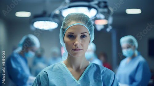 a skilled surgeon in the operating room focused and composed as she performs a delicate procedure.
