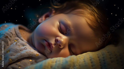 a peacefully sleeping infant bathed in the soft glow of a nightlight their tiny fingers delicately intertwined. 