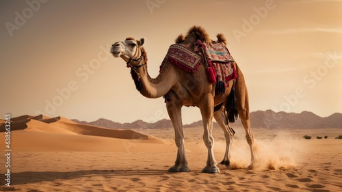 photo shot camel roaming around in the desert