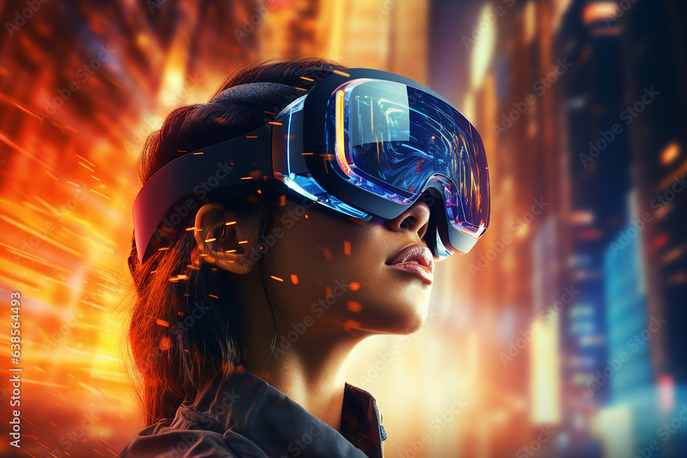 Generative ai collage photo of person using gadget for virtual reality