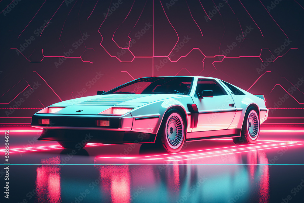 Creative wallpaper retro scene of vibes 80s classic style vintage car made by generative AI technology